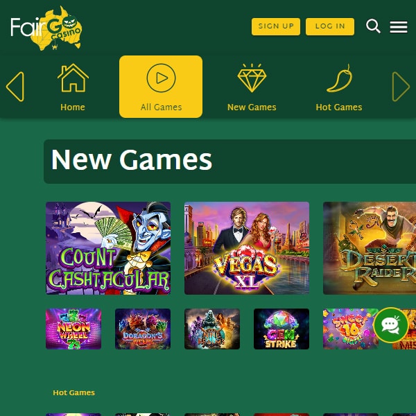 Fair Go Casino website interface showing game lobby